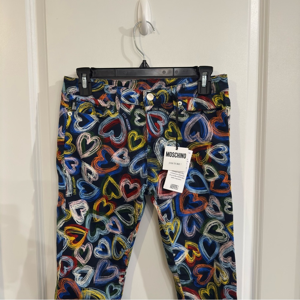 Moschino Scribble Heart Printed Multicolor Skinny Jeans - Picture 1 of 13